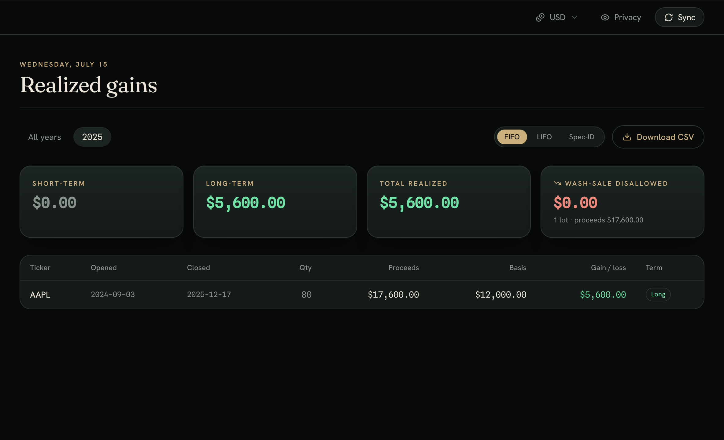 Realized gains, done right — Tax lots